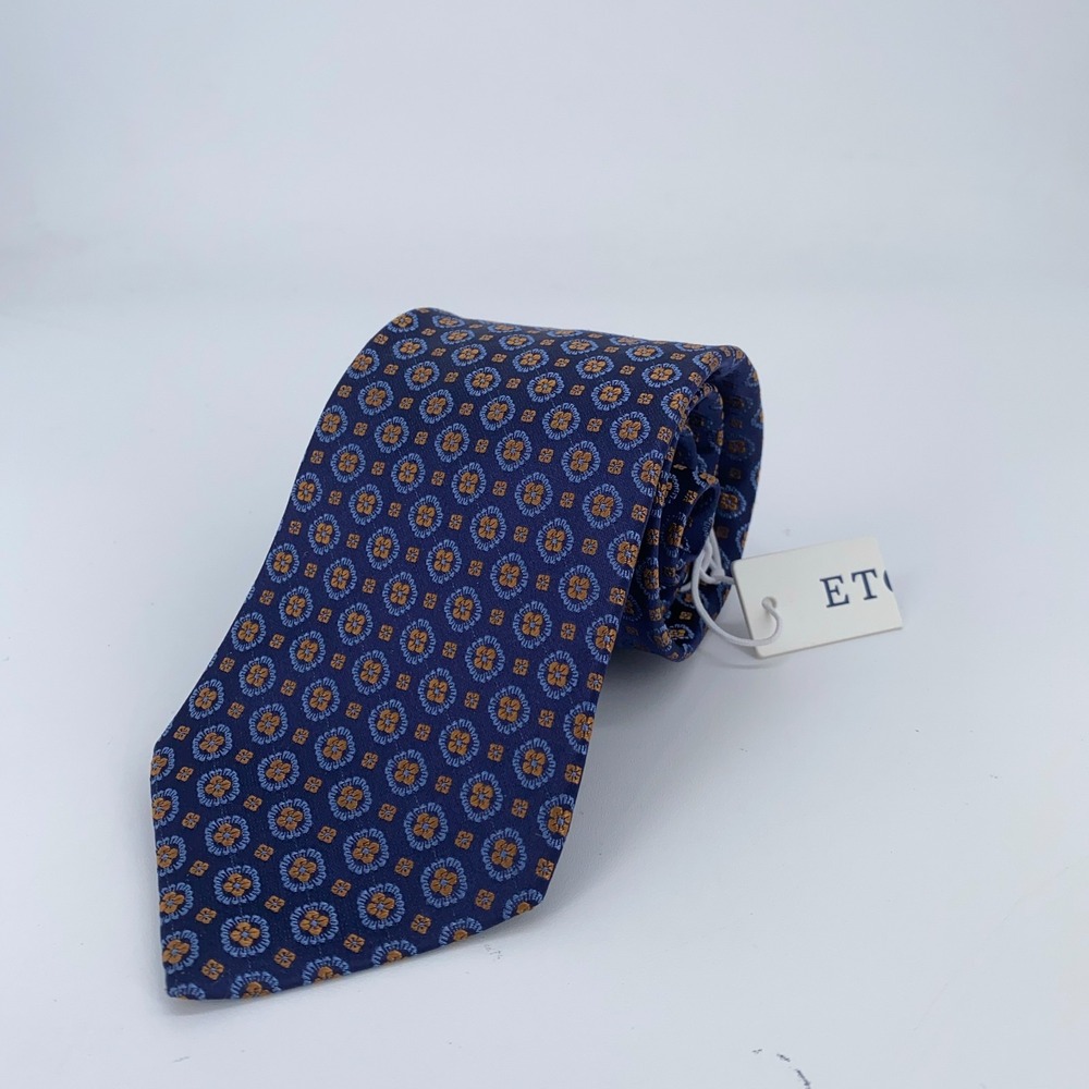 Eton Tie Mens One Size Navy Tan Floral Silk Classic Fit Necktie England Made